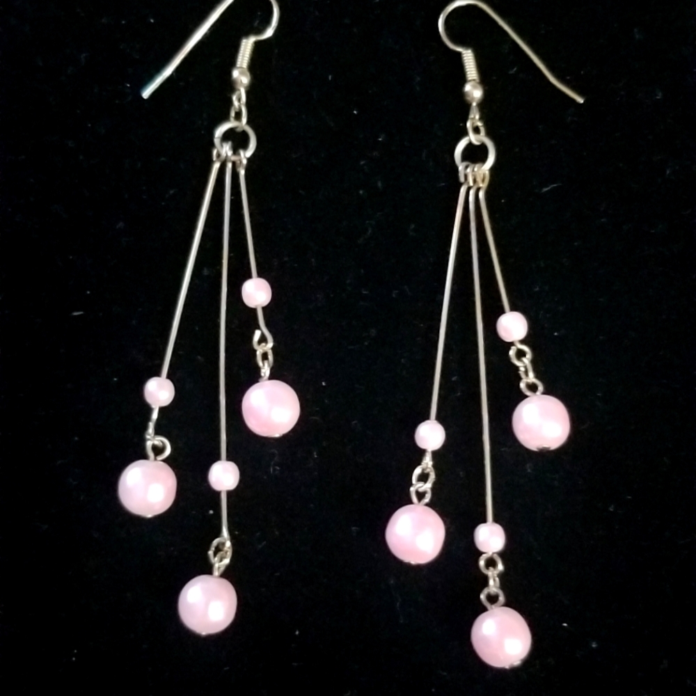 Retro Pink Faux Pearl Dangle Earrings